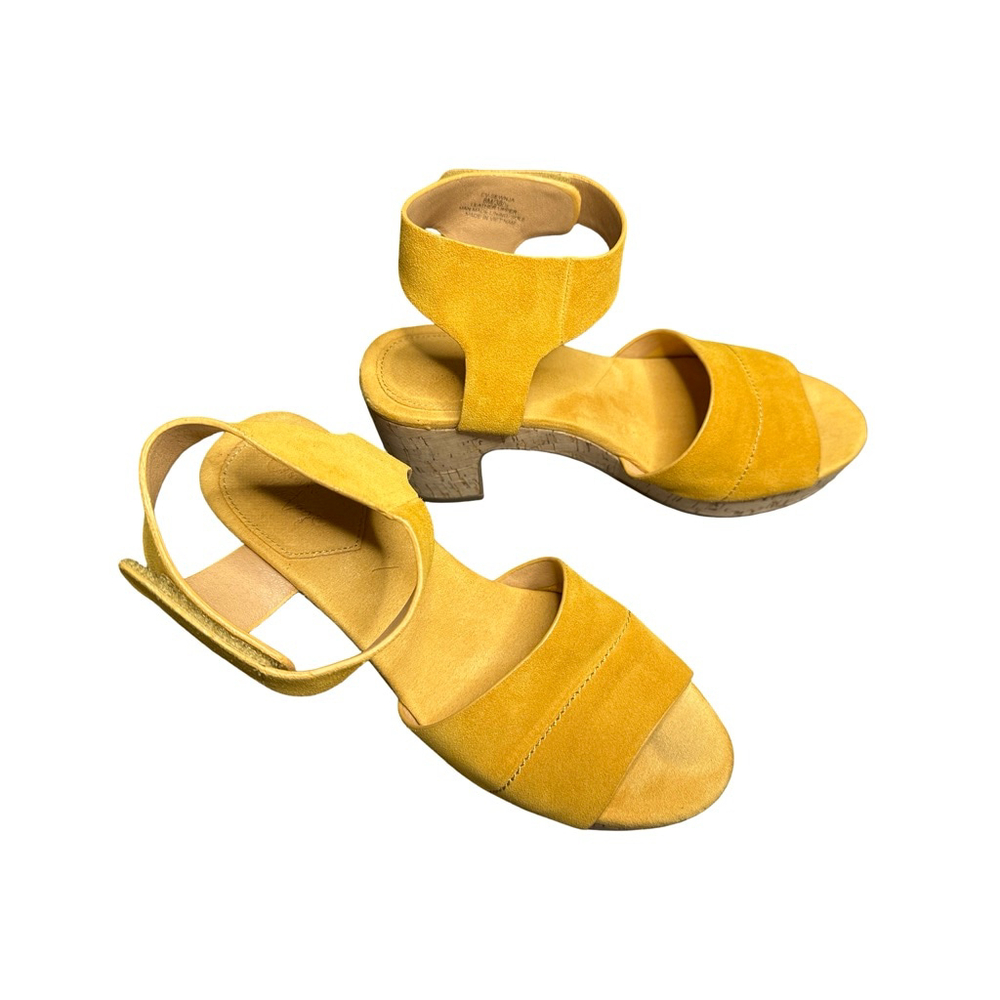Women's Crown Vintage Yellow Suede Cork Wedge Sandals Size 8 - Picture 6 of 9